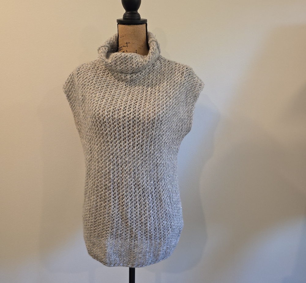 Sarah Pacini Sleeveless Alpaca Sweater - Light Gray With Metallic Fiber